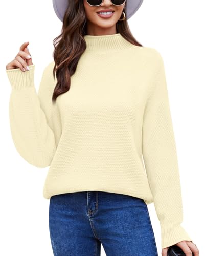 Anyally Damen Pullover Rollkragen Oversized Fledermaus Langarm Sweatshirt Lose Grobstrick Casual Sweater,XL Aprikose von Anyally