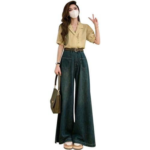 Anybird Weite Jeans Für Damen in Übergröße Entspannte Passform Klassische Baggy-Schlagjeans Lässige Fließende Strandhose,Dark Blue,S von Anybird