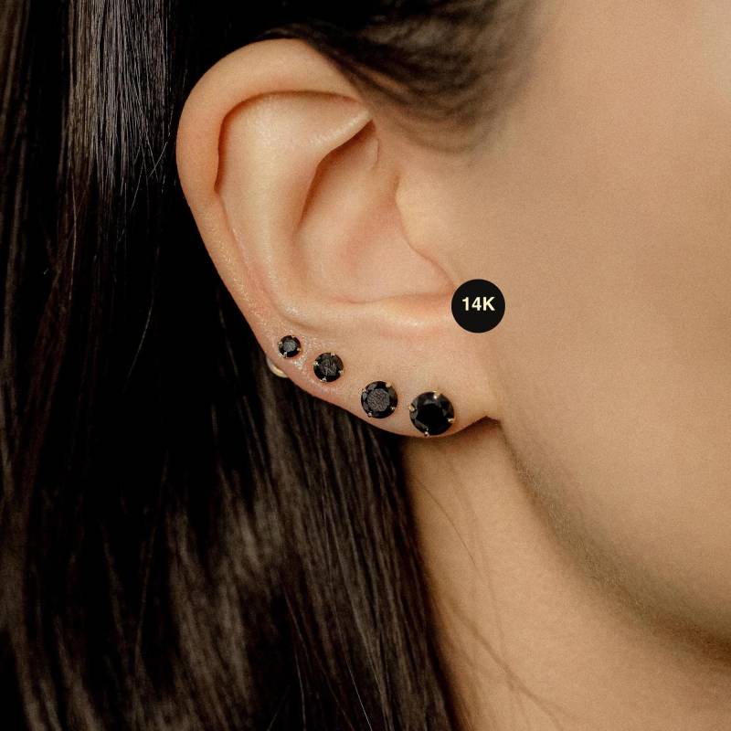 14K Echtgold Schwarz Runde Diamant Cz Ohrstecker, Knorpel Daith Helix Tragus Conch Snug Ohrstecker Piercing Minimalist Basic Schmuck von Anygolds
