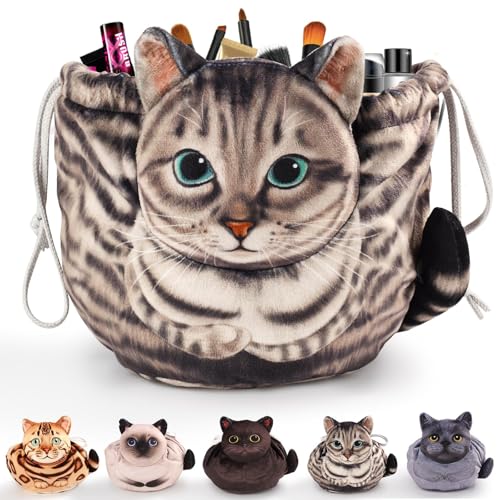 Katzen Kosmetiktasche Kordelzug,Schminktasche Groß,Tragbare Make up Organizer Tasche,Reise Aufbewahrungstasche,Geschenke FüR Katzenliebhaber von Anyhot