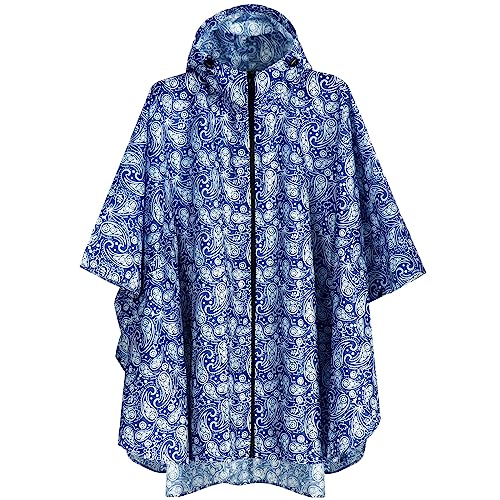 Anyoo Wasserdicht Radfahren Regen Poncho Portable Leichte Regenjacke Mit Kapuze Fahrrad Compact Regen Cape Wiederverwendbare Unisex für Backpacking Camping Outdoors,Blau Weißes Porzellan,Einheitsgröße von ANYOO