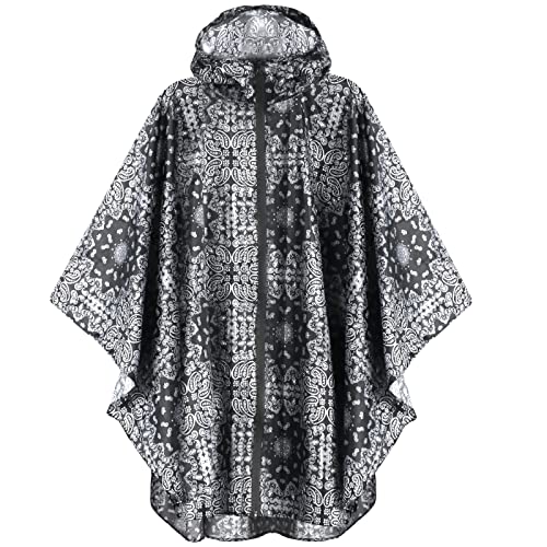 Anyoo Wasserdicht Radfahren Regen Poncho Portable Leichte Regenjacke Mit Kapuze Fahrrad Compact Regen Cape Wiederverwendbare Unisex für Backpacking Camping Outdoors,Schwarze Blume,Einheitsgröße von Anyoo