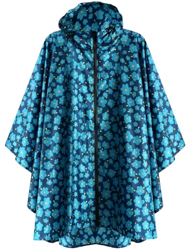 ANYOO Wasserdicht Radfahren Regen Poncho Portable Leichte Regenjacke Mit Kapuze Fahrrad Fahrrad Compact Regen Cape Wiederverwendbare Unisex für Backpacking Camping Outdoors,Blaue Blume,Einheitsgröße von ANYOO