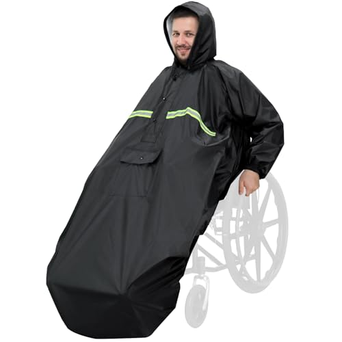 ANYOO Wasserdichte Rollstuhl Poncho Abdeckung mit Ärmeln, Leichter Regenponcho Cape Shield mit Gummibändern bietet Trockenschutz für Rollstühle, Schwarz, Einheitsgröße von ANYOO