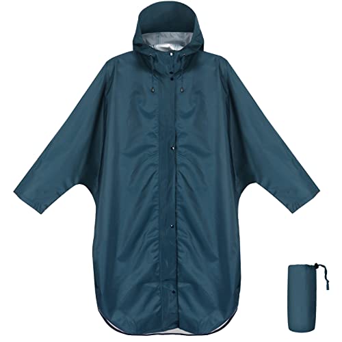 ANYOO Wasserdichter Regenponcho Regenmantel mit Kapuze und Ärmeln, Leichte und Winddichte Regenbekleidung für Damen und Herren, Meer Blau, Einheitsgröße von ANYOO