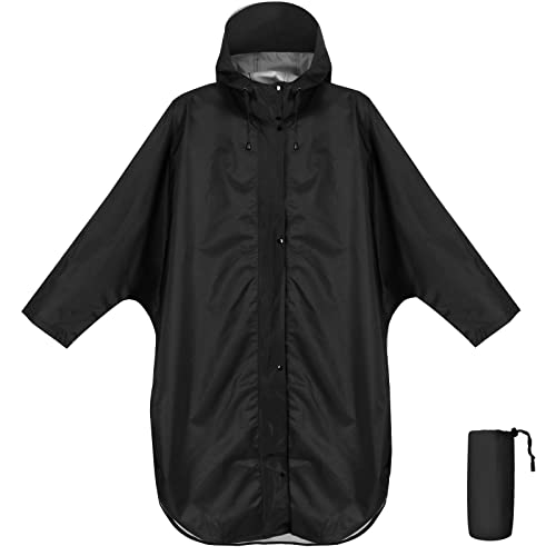 Anyoo Wasserdichter Regenponcho Regenmantel mit Kapuze und Ärmeln, Leichte und Winddichte Regenbekleidung für Damen und Herren, Schwarz, Einheitsgröße von Anyoo