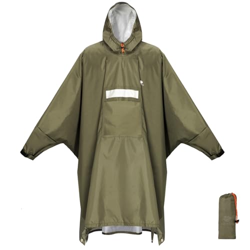 ANYOO Wasserdichter Regenponcho Winddichter Regenmantel mit Seitlichem Reißverschluss, Leichter Regenjacke mit Verstellbaren Ärmeln für Outdoor Wandern Radfahren, Einheitsgröße, Armee Grün von ANYOO