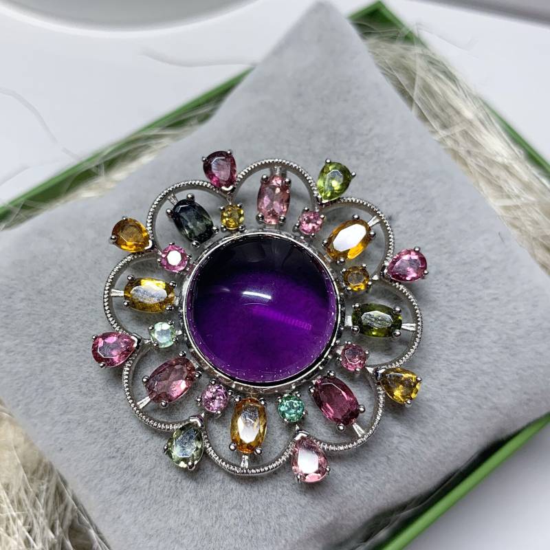 Anhänger Mit Amethyst Und Turmalin Naturstein, 925 Silber Anhänger Mit Amethyst Und Turmalin Naturstein, 925 Silber von AnyramJewellery