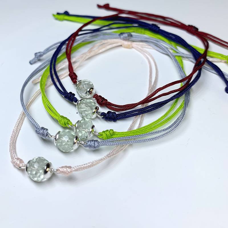 Armband Mit Edelstein Prasiolith, 925 Silber Elemente, Nylon Kordel von AnyramJewellery