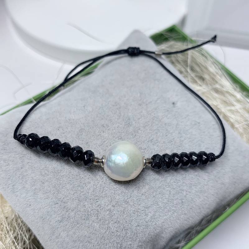 Armband Mit Perle Und Natursteinen, 925 Silber Elemente Nylon Kordel Armband Mit Perle Und Natursteinen, 925 Silber Elemente Nylon Kordel von AnyramJewellery