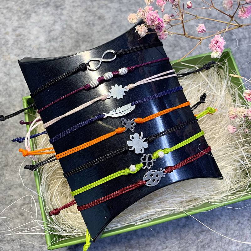 Bracelet For Minimalists With Motif 925 Silver Elements, Nylon Cord Bracelet For Minimalists With Motif 925 Silver Elements, Nylon Cord von AnyramJewellery