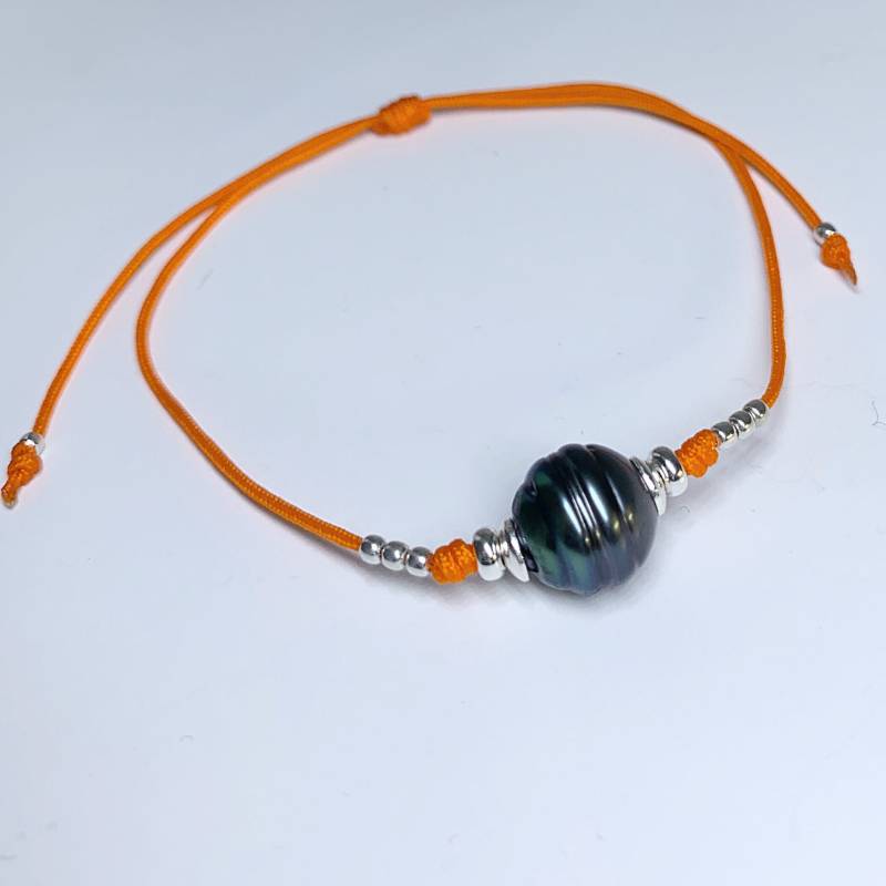 Tahiti Zuchtperle Barock, 925 Silber Elemente, Nylon Kordel von AnyramJewellery