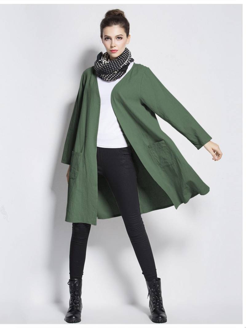 Aysize Leinen Baumwolle Strickjacke Frühling Herbst Lange Ärmel Kleidung Plus Größe Jacke F43Tn von Anysize