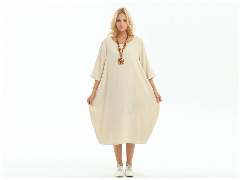 Aysize Mit Seitentaschen Rückenschlitz Weiches Leinen Baumwolle Laterne Lose Kleid Frühling Sommer Herbst Plus Größe Kleidung F154A von Anysize