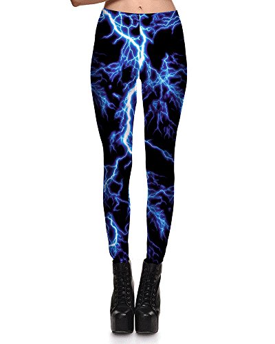 Anyu Damen Digital Gedruckt Blitz Muster Tights Stretch Sports Leggings L von Anyu
