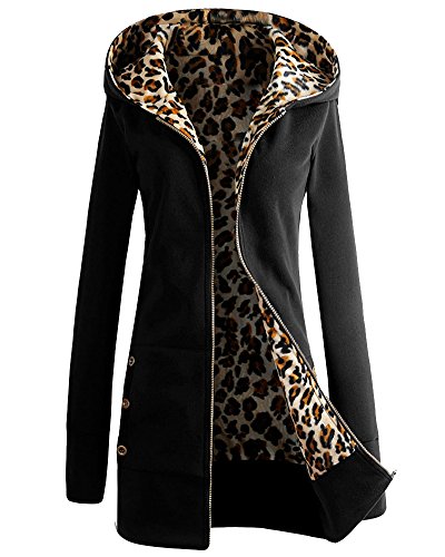 Anyu Damen Lang Kapuzenjacke Sweatjacke Mantel Jacke Winterjacke Outwear Mit Kapuze Schwarz 4XL von Anyu