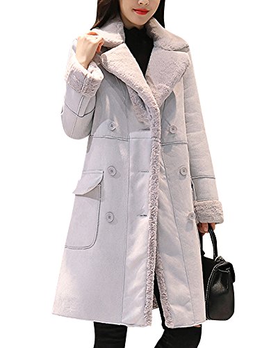 Anyu Damen Revers Verdickung Jacke Slim Fit Trenchcoat Oberbekleidung mit Knöpfen und Tasche Hellgrau S von Anyu