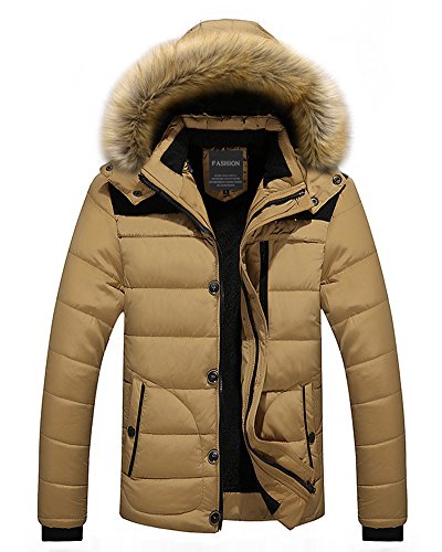 Anyu Herren Verdickte Kapuzenjacke Freizeitjacke Steppjacke Mäntel Kaki M von Anyu