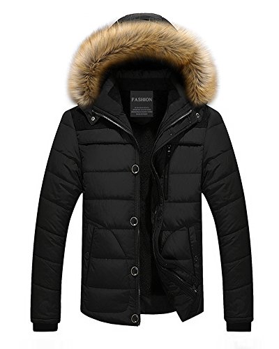 Anyu Herren Verdickte Kapuzenjacke Freizeitjacke Steppjacke Mäntel Schwarz XL von Anyu