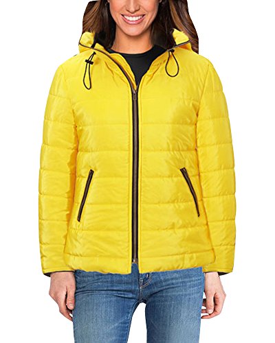 Anyu Steppjacke Damen Slim Winterjacke Parka Warm Mantel Jacke mit Kapuze Gelb S von Anyu