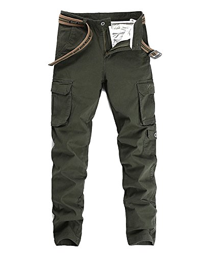 Cargohose Herren Stretch Cargo Hose Loose Casual Mit Mehrere Tasche Sport,Arbeit,Freizeit Grün 33 von Anyu