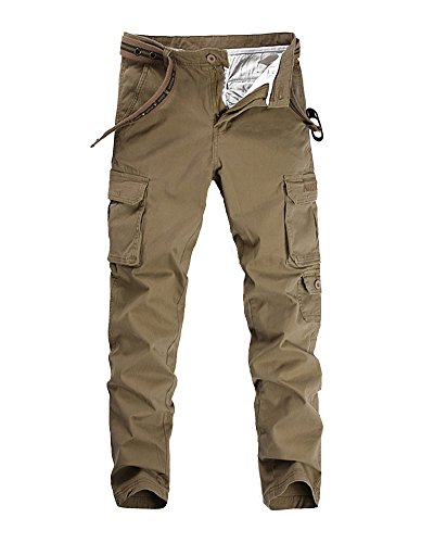 Cargohose Herren Stretch Cargo Hose Loose Casual Mit Mehrere Tasche Sport,Arbeit,Freizeit Kaki 32 von Anyu