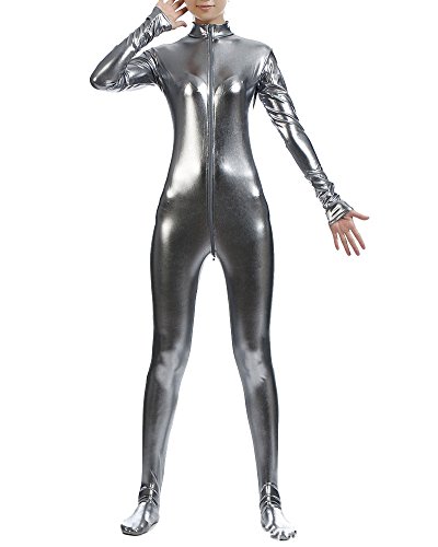 Ganzkörperanzug Anzug Suit Kostüm Shiny Ganzkörperanzug Kostüm Silber Grau XXL von Anyu