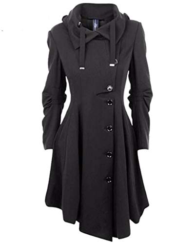 AnyuA Damen Herbst Elegant Gothic Mäntel Kleider Trenchcoat Lang Parka mit Asymmetrisch Saum Jacke Windbreaker Schwarz L von AnyuA