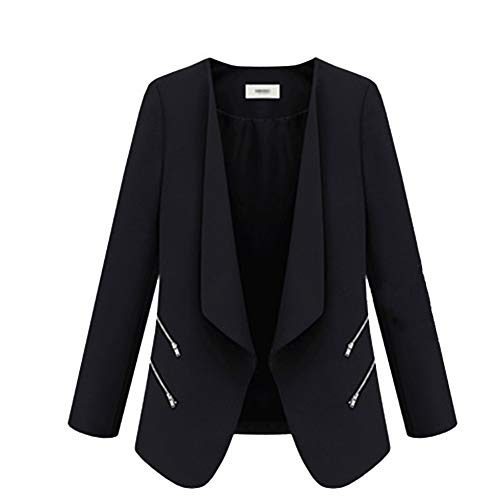 AnyuA Damen Lang Blazer Elegant Mit Zipper Reißverschluss Schwarz M von AnyuA