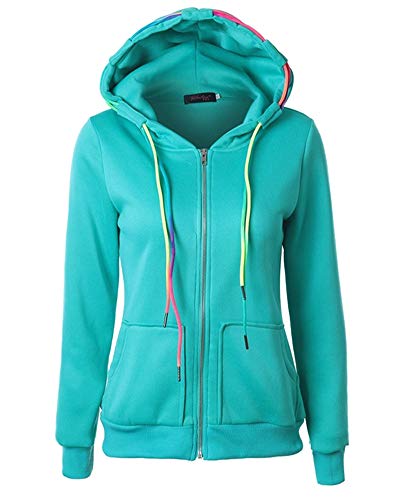 AnyuA Damen Lange Sweatjacke Kapuzenjacke Sweatshirtjacke Mit Kapuze Farbiger Kordelzug Grün M von AnyuA