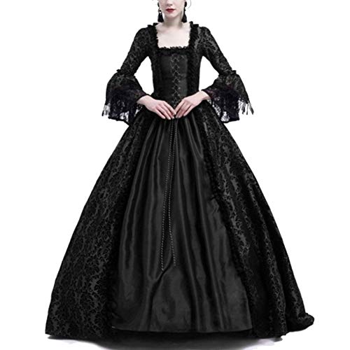 AnyuA Frauen Partykleid Mittelalter Vintage Renaissance Glocke Ärmel Kleider Cosplay Schwarz XL von AnyuA