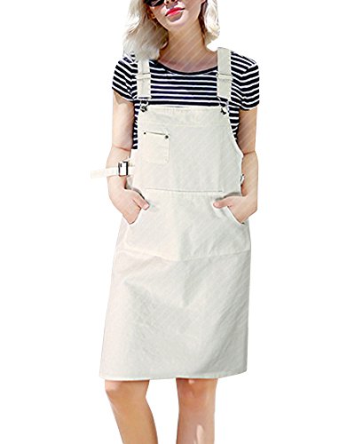 AnyuA Große Größen Latzrock Damen Gerades Denim-Latzhose Kleid Kurz Weiß 3XL von AnyuA