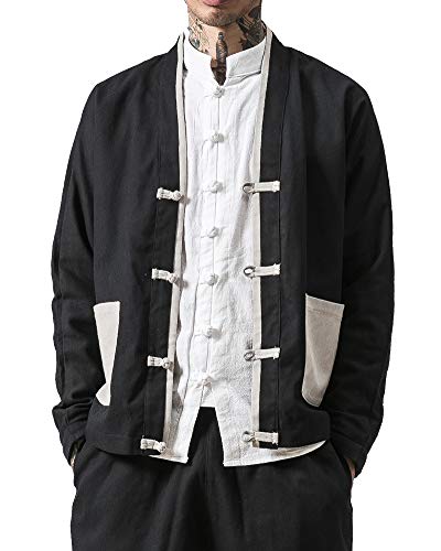 AnyuA Herren Langarm Hemd, Traditionelle Retro, Tangzhuang Jacke Schwarz 5XL von AnyuA