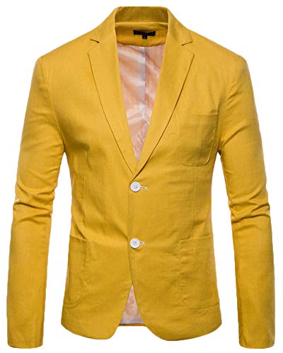 AnyuA Herren Nehmen Passender Beiläufiger EIN Knopf Langarm Sakko Gelb L von AnyuA