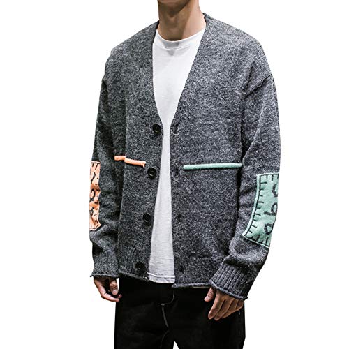 AnyuA Herren Strickjacke, Cardigan Feinstrick mit V-Ausschnitt Und Knopfleiste Große Größe Rauchfarben L von AnyuA