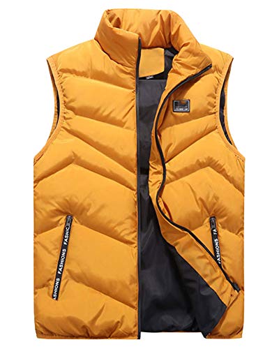 AnyuA Herren Weste mit Taschen Steppweste Outdoor Weste mit Stehkragen Gelb L von AnyuA