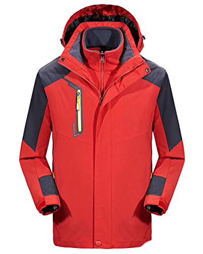AnyuA Unisex 3 in 1 Hoodies Herren Damen Reißvers Softshell Regenjacke - 2 Stücke Rot XL von AnyuA