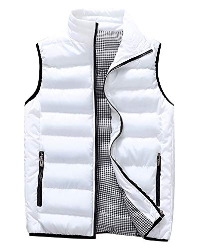 AnyuA Weste Herren Stehkragen Lose Kurze Daunenweste,Reißvers Steppweste Weiß L von AnyuA
