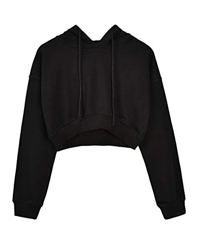 Damen Einfarbig Kapuzenpullover Sweatshirt Hoodies Shirt Kurz Crop Top Schwarz XL Damen Einfarbig Kapuzenpullover Sweatshirt Hoodies Shirt Kurz Crop Top Schwarz XL von AnyuA