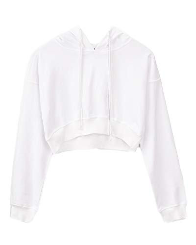 Damen Einfarbig Kapuzenpullover Sweatshirt Hoodies Shirt Kurz Crop Top Weiß M von AnyuA
