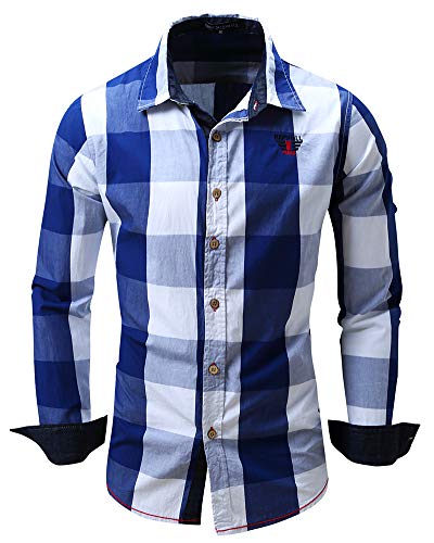 Hemd Herren Kariert Langarm Trachtenhemd Karohemd Freizeit Männer Shirt Blau 3XL von AnyuA
