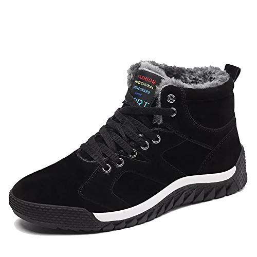 Herren Sportschuhe Schnüren Sneakers Freizeitschuhe Warm Gefütterte Schneestiefel Outdoor Winterschuhe Schwarz 39 von AnyuA