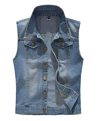 Herren Weste, Jeansweste, Denim Vest, Vintage, Freizeit Hellblau 2XL von AnyuA