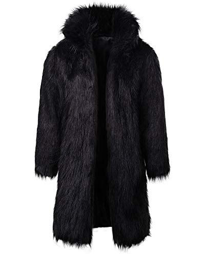 Pelzmantel Herren Lang mit Tasche Felljacke Herren, Winterjacke Fellkragen Faux Fur Schwarz 2XL von AnyuA