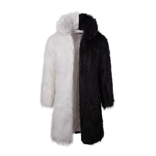 Pelzmantel Herren Lang mit Tasche Felljacke Herren, Winterjacke Fellkragen Faux Fur SchwarzWeiß M von AnyuA