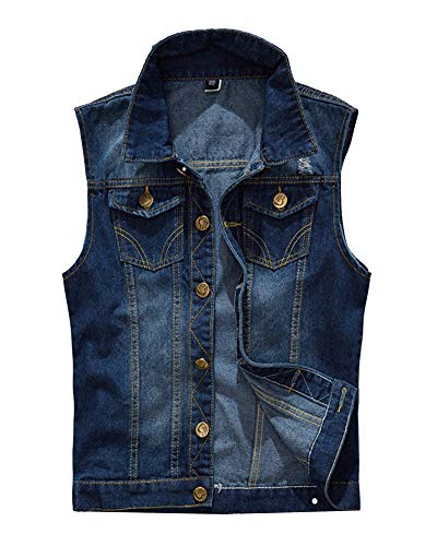 Retro Herren Jeans Weste, Denim Jacke, Ärmellos, Denim Vest Dunkelblau L von AnyuA