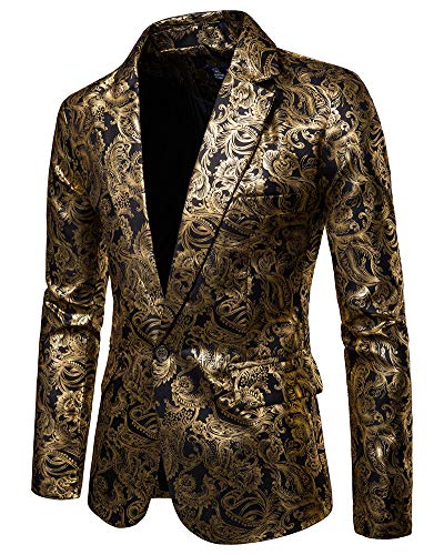 Schlanke Passform Herren Blazer Sakko Anzugjacke mit Bronze Muster Schwarz 2XL von AnyuA