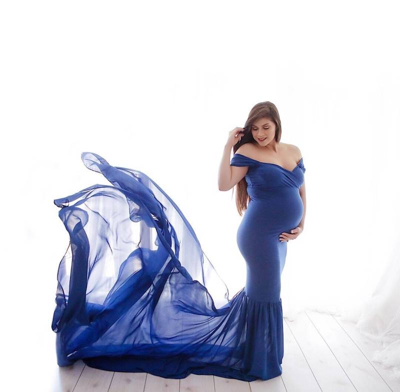 Tailliertes Meerjungfrau Umstandskleid Chiffon Schmetterling Zug, Baby Shower Dress von AnyutasCouture