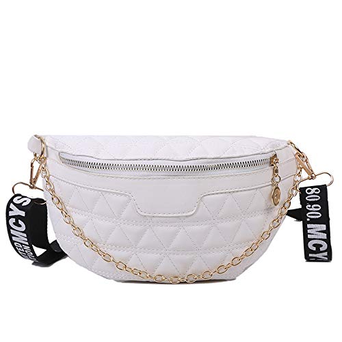 Anze Damen gesteppte Leder Hüfttaschen Mode Gürteltasche Brusttasche Bauchtasche Crossbody Schultertasche Geldbörse mit Kette von Anze