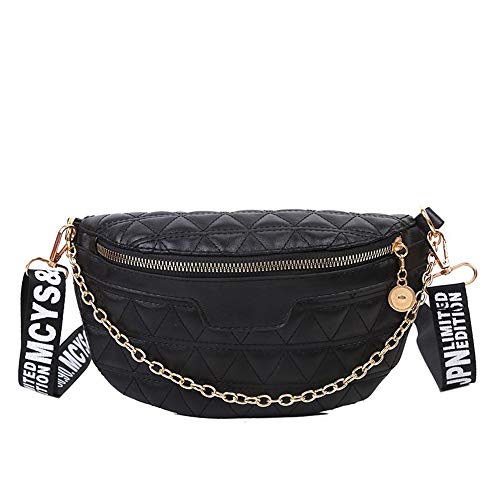 Anze Damen gesteppte Leder Hüfttaschen Mode Gürteltasche Brusttasche Bauchtasche Crossbody Schultertasche Geldbörse mit Kette von Anze